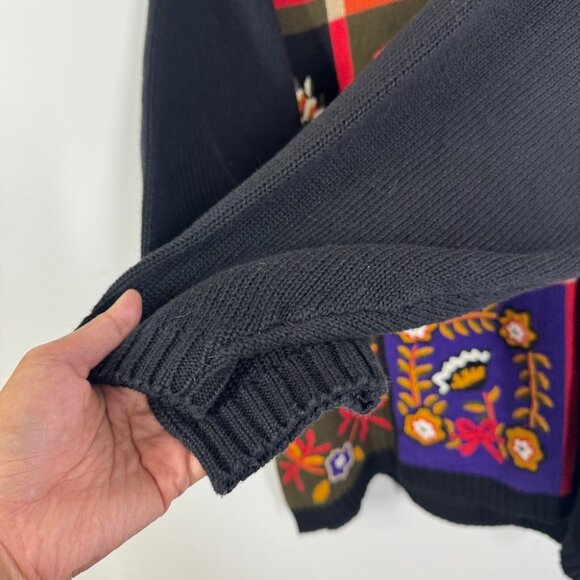 Vintage Chaus Woman Black Multi Floral Graphic Oversized Knit Grandma Sweater - Picture 5 of 11
